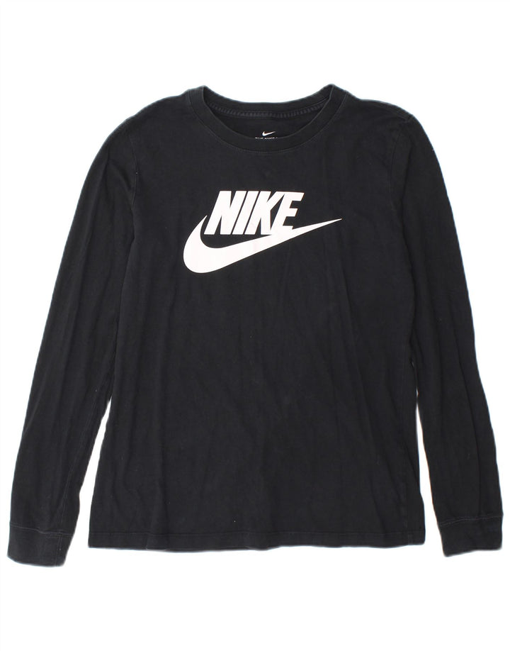 Top grafico da donna Nike manica lunga UK 10 piccolo cotone nero