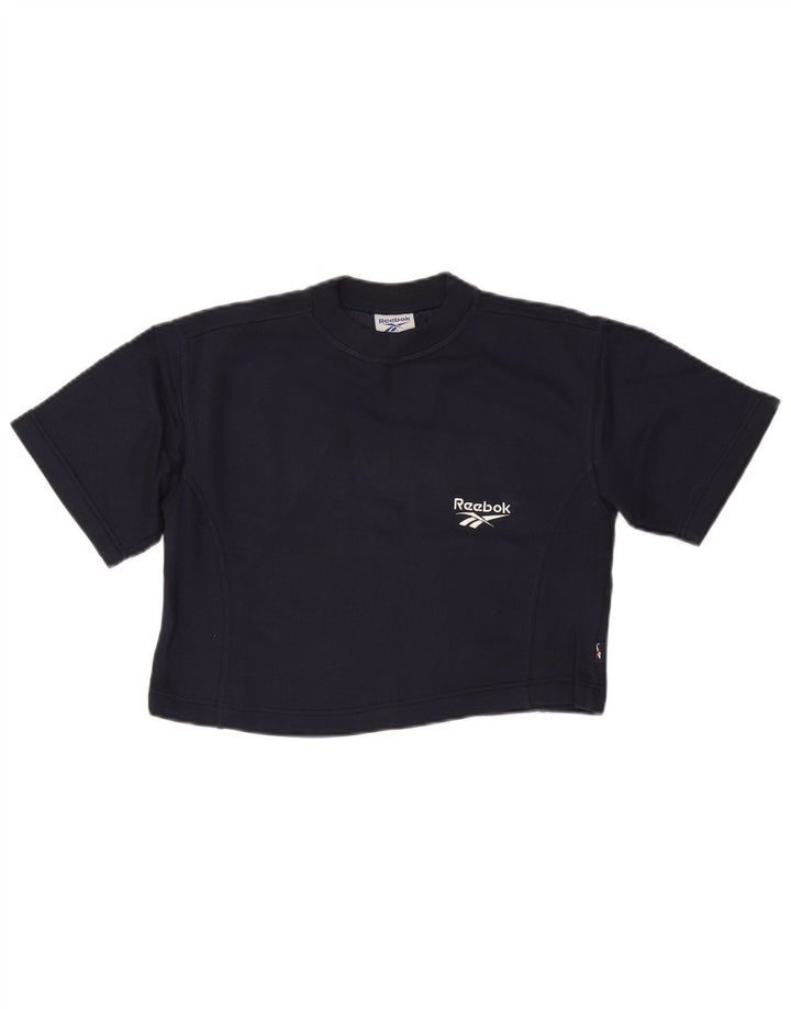 REEBOK Womens Crop T-Shirt Top EU 38 Medium Navy Blue Cotton