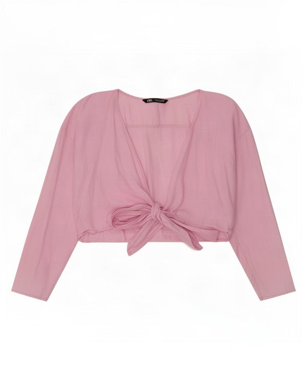 Top cardigan avvolgente a maniche lunghe da donna Zara UK 14 grande lino rosa