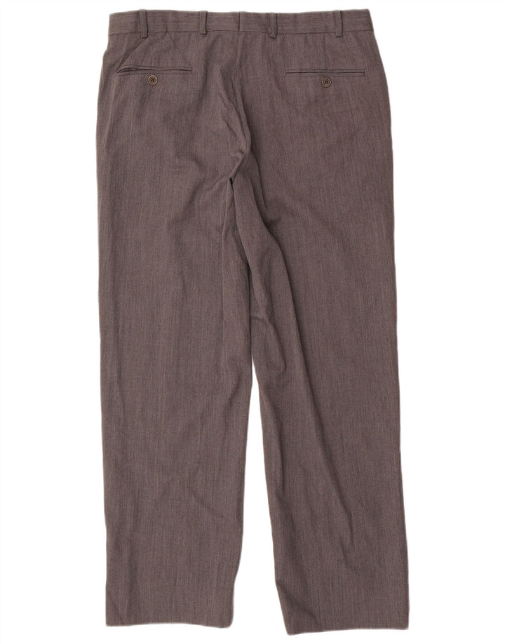 BROOKS BROTHERS Pantaloni da abito dritti 346 da uomo W35 L30 Lana grigia