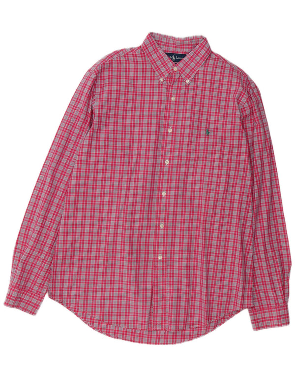 Camicia da uomo su misura Ralph Lauren taglia 16 1/2 grande cotone a quadri rosa