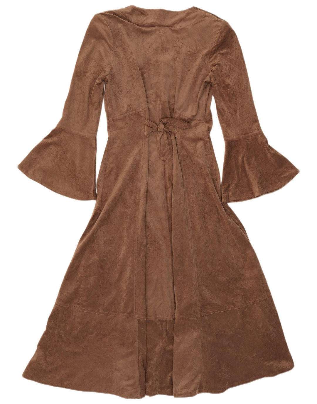 Abito a trapezio a maniche lunghe maxi da donna vintage UK 12 Poliestere marrone medio