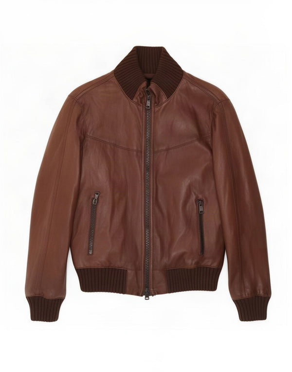Giubbotto bomber in pelle da uomo Zen IT 48 Marrone medio