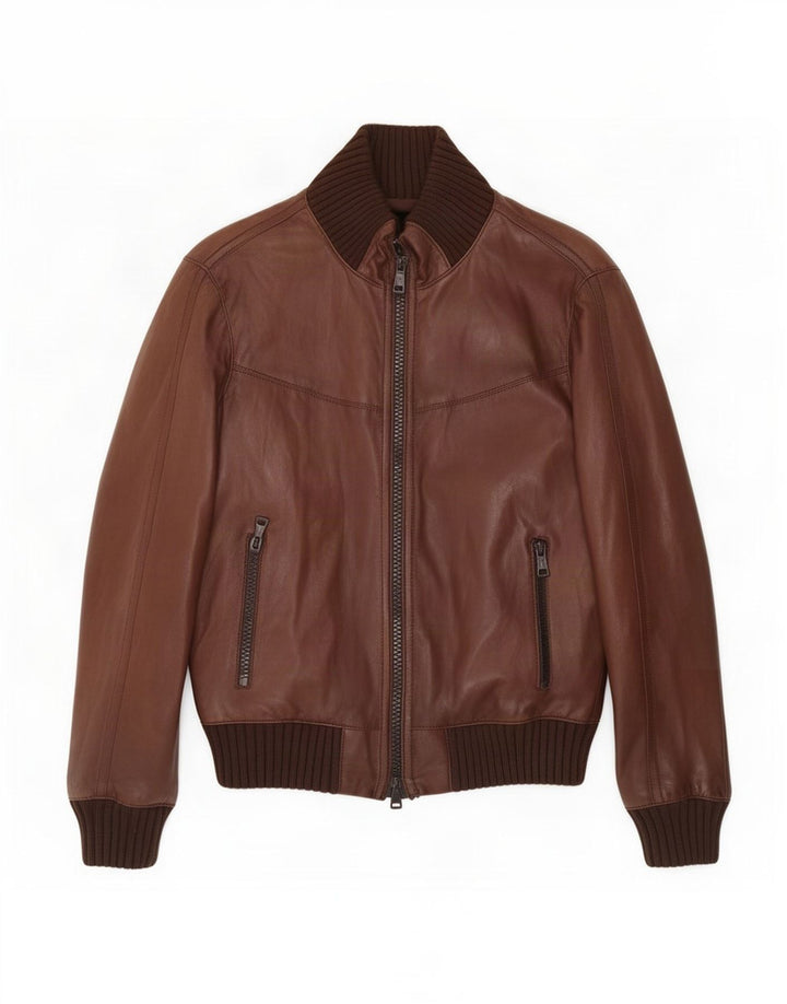 Giubbotto bomber in pelle da uomo Zen IT 48 Marrone medio