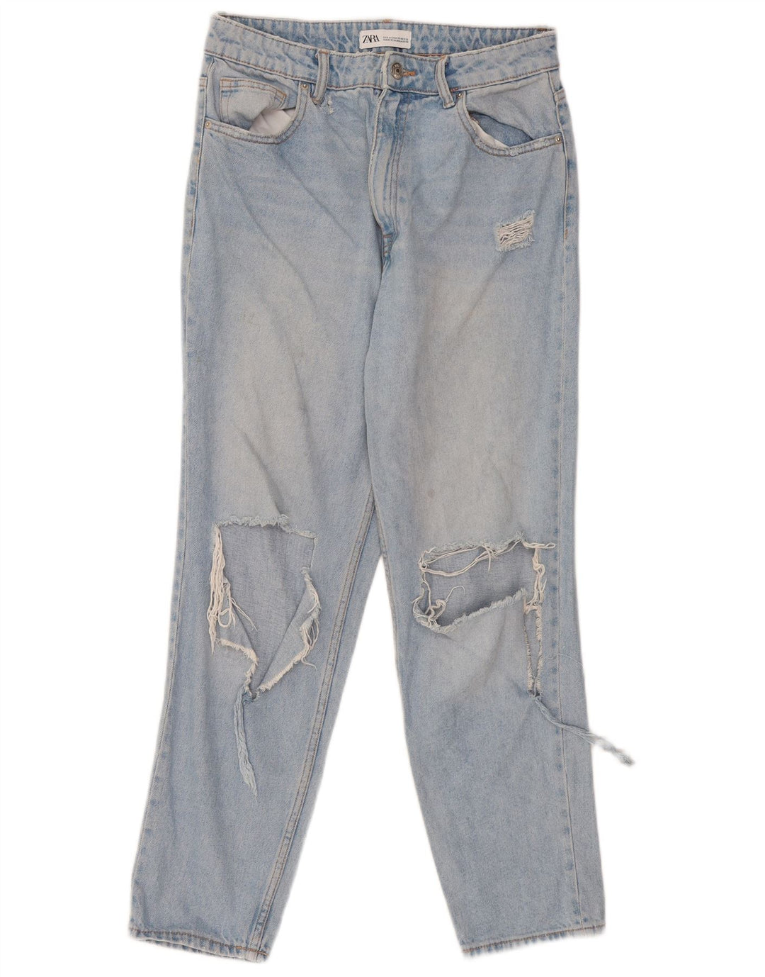 Jeans Zara da donna a vita alta effetto invecchiato EU 40 medio W30 L27 blu