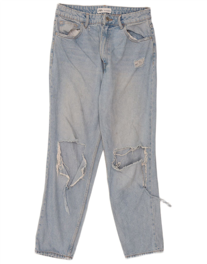 Jeans Zara da donna a vita alta effetto invecchiato EU 40 medio W30 L27 blu