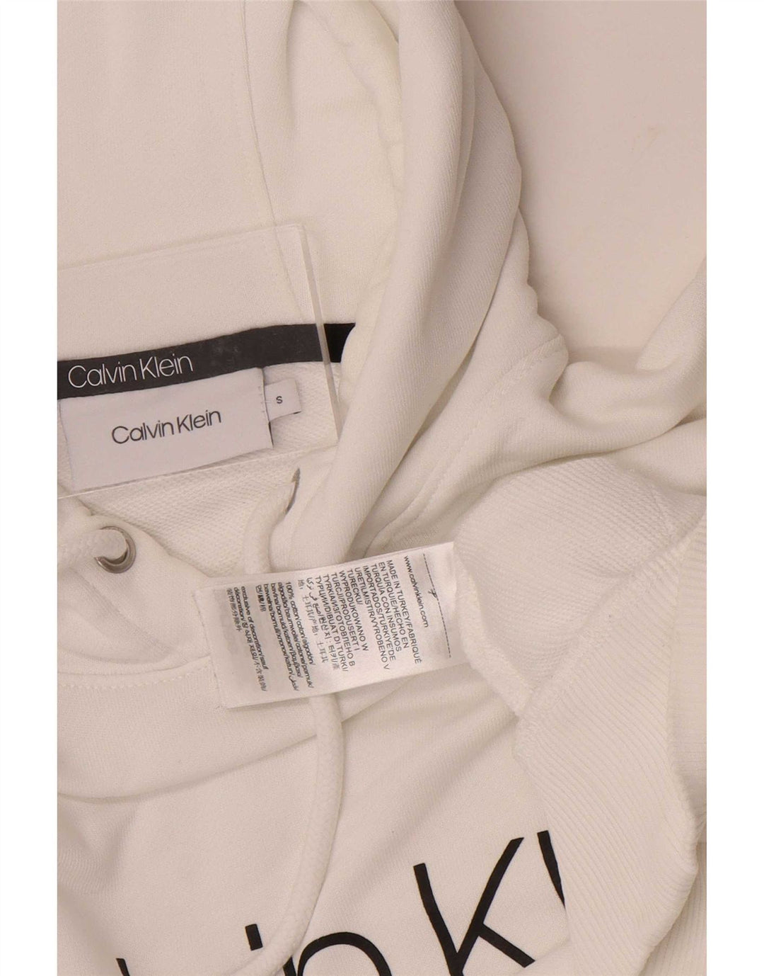 Maglione con cappuccio grafico da uomo Calvin Klein piccolo in cotone bianco