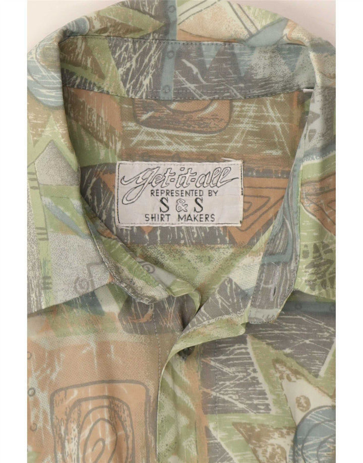Camicia vintage da uomo a maniche corte con motivo astratto medio multicolore
