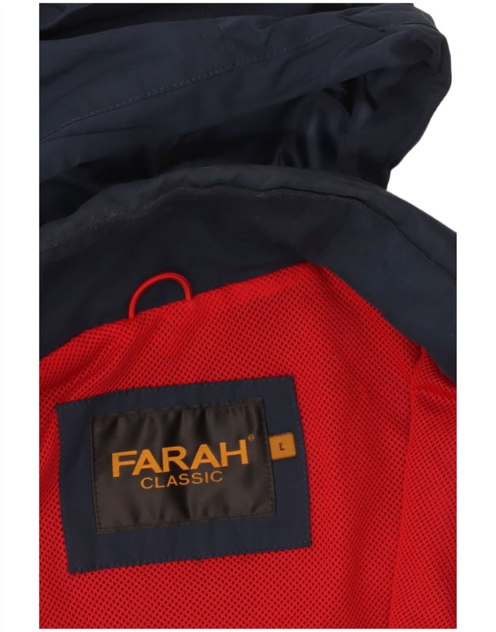 Giacca antipioggia da uomo con cappuccio Farah UK 40 Large Blu Navy