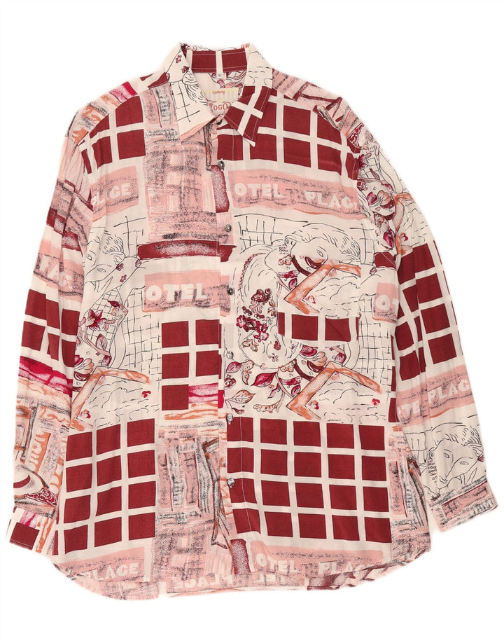 Camicia da uomo ampia Togo con motivo astratto, piccola viscosa geometrica bordeaux
