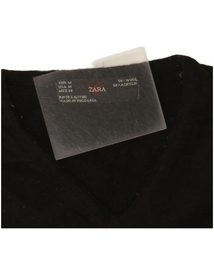 Maglione Zara da uomo con scollo a V in lana nera media