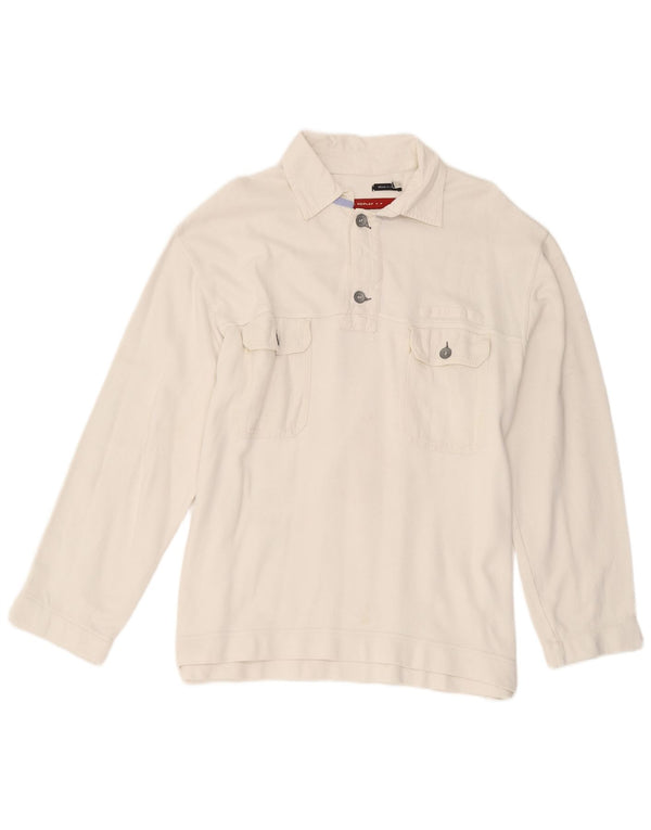 Polo da rugby da uomo a maniche lunghe Replay, grande, in cotone bianco