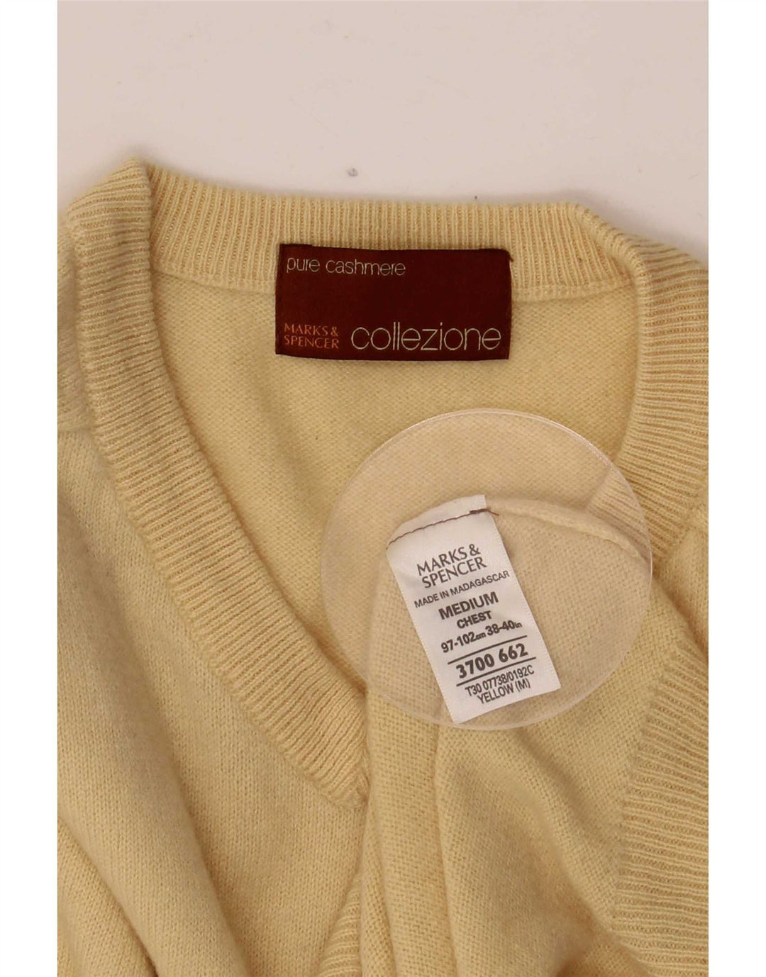 Maglione da uomo con scollo a V Marks & Spencer giallo medio in cashmere