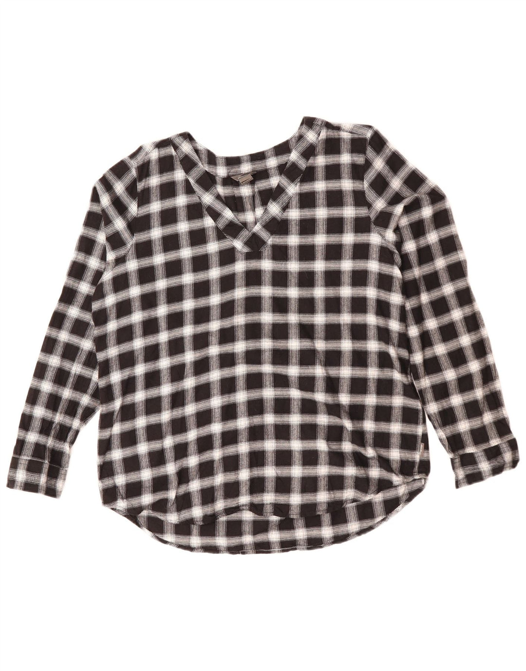 Camicia pullover ampia da donna Eddie Bauer UK 14 cotone medio nero a quadri