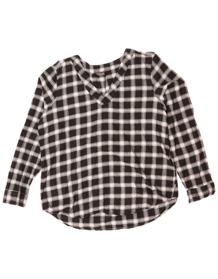 Camicia pullover ampia da donna Eddie Bauer UK 14 cotone medio nero a quadri