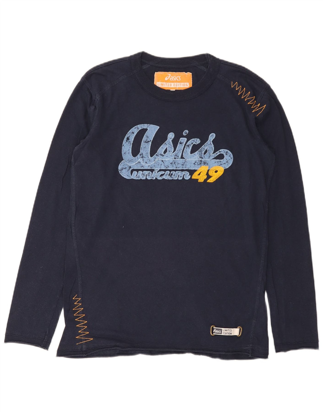 Asics Maglietta grafica da uomo a manica lunga piccola in cotone blu navy
