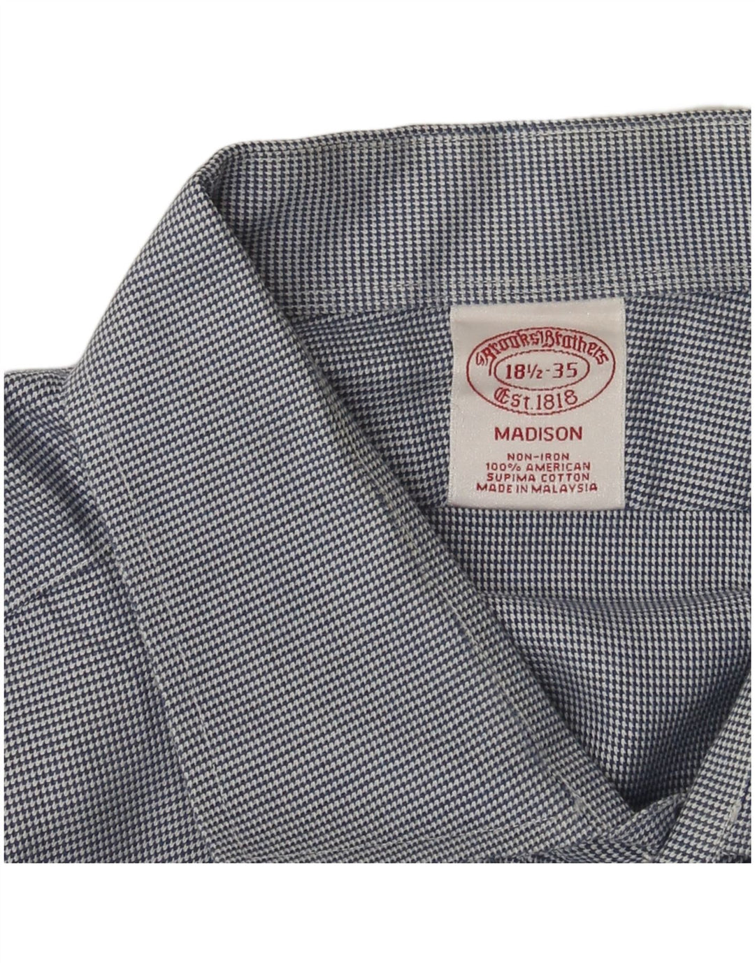 BROOKS BROTHERS Camicia Madison da uomo taglia 18 1/2 2XL cotone pied de poule blu