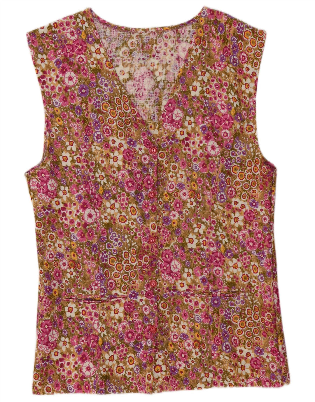 Camicetta senza maniche da donna VINTAGE UK 14 floreale multicolore medio