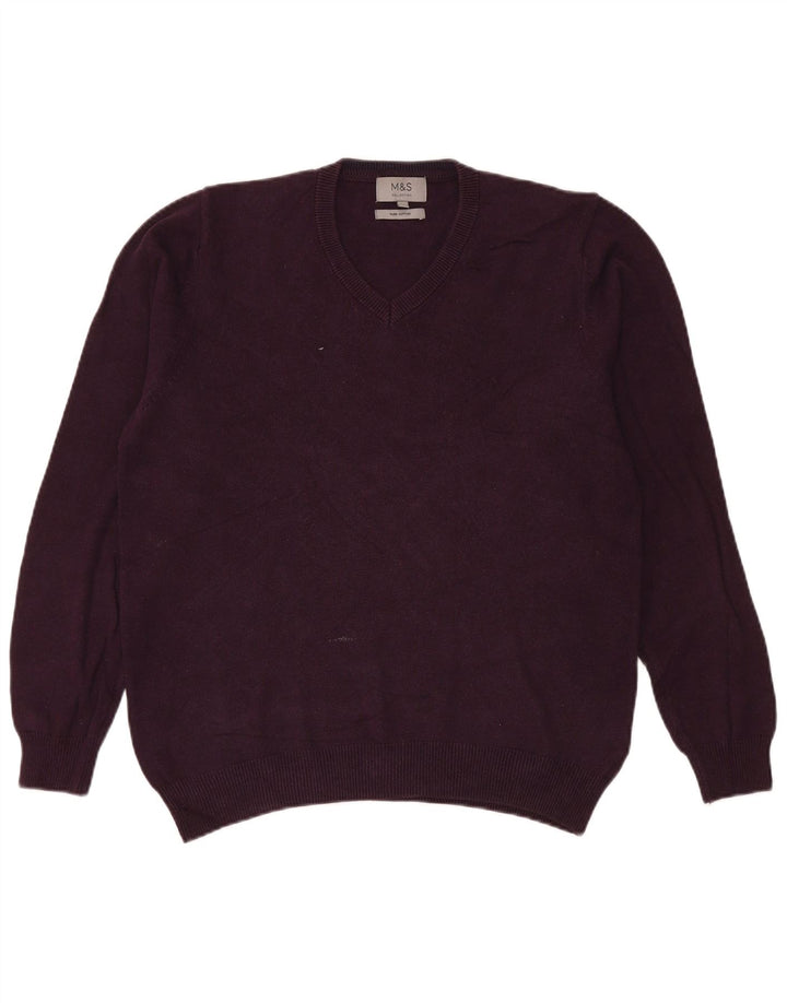 Maglione da uomo Marks & Spencer con scollo a V, cotone marrone medio medio