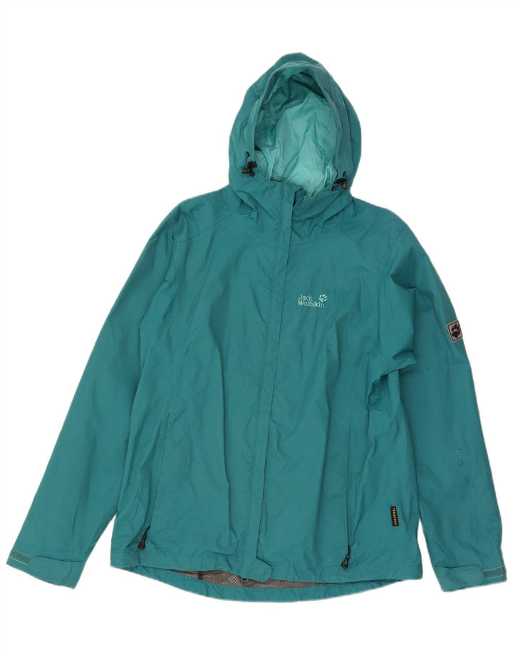 Giacca antipioggia con cappuccio da donna Jack Wolfskin UK 18 XL turchese poliammide