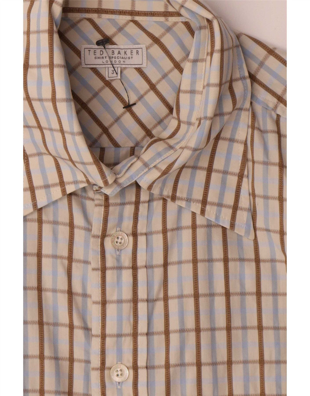 Camicia da uomo Ted Baker taglia 3 cotone a quadri beige medio
