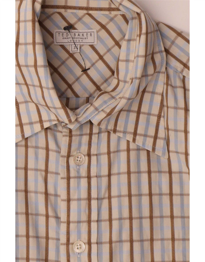 Camicia da uomo Ted Baker taglia 3 cotone a quadri beige medio