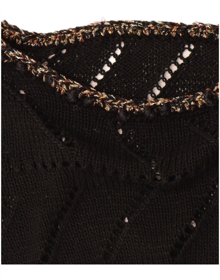 Maglione maglione con scollo a barca da donna VINTAGE UK 14 medio nero