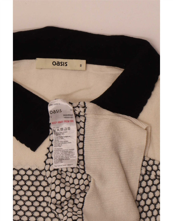 Maglione maglione collo alto da donna Oasis UK 10 piccolo bianco geometrico