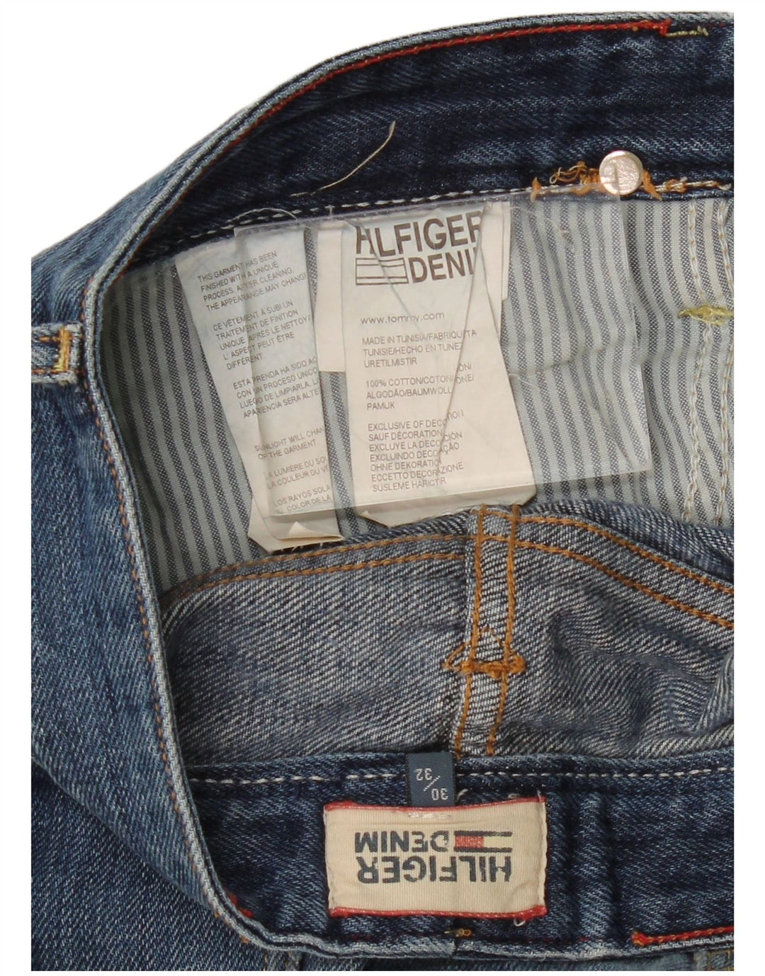 TOMMY HILFIGER Jeans dritti invecchiati da uomo W30 L32 cotone blu