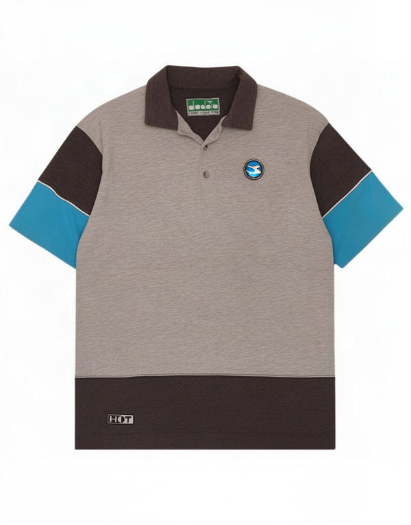 Polo grafica da uomo Diadora Large in cotone color block grigio