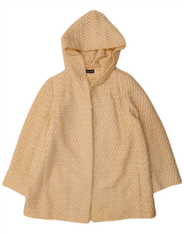 Cappotto vintage da donna con cappuccio UK 12 a righe gialle medie
