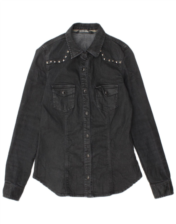 Camicia in denim da donna Zara UK 10 piccola in cotone nero