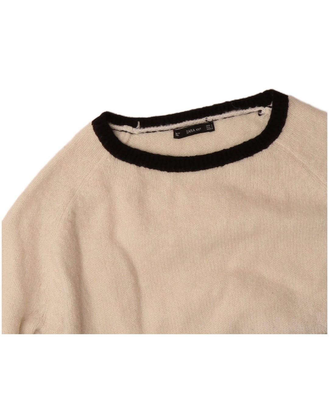 Maglione ZARA da donna con scollo a barca UK 10 piccolo acrilico color block nero