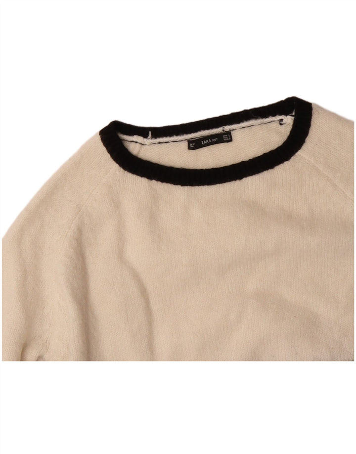 Maglione ZARA da donna con scollo a barca UK 10 piccolo acrilico color block nero