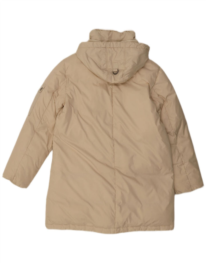 Cappotto imbottito con cappuccio da donna Dkny UK 14 grande poliestere beige