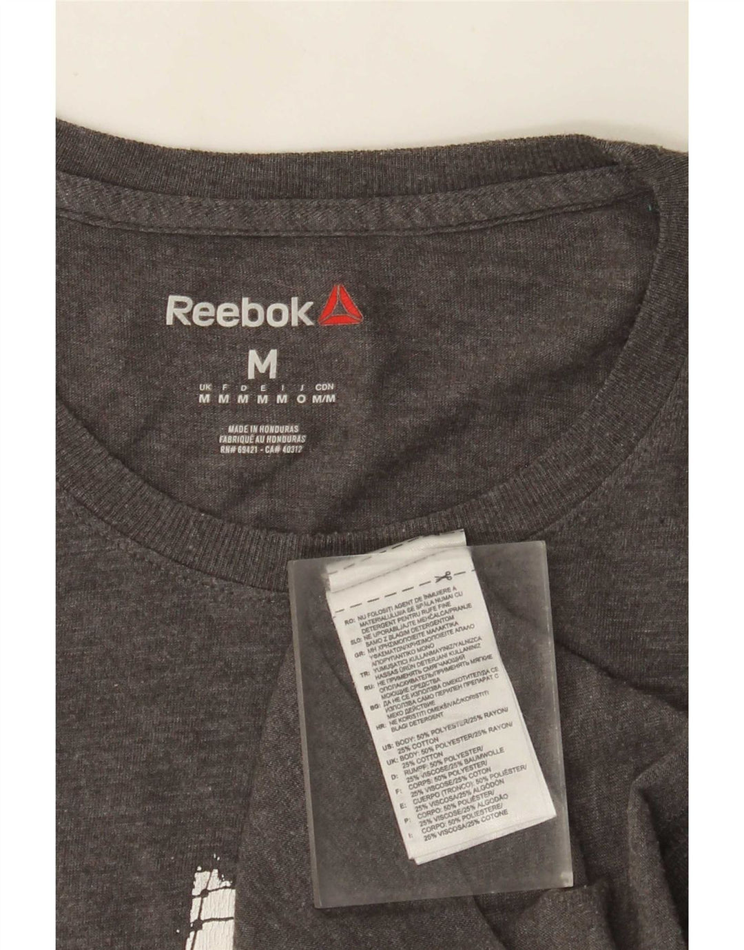 T-shirt grafica da uomo Reebok Top in poliestere grigio medio