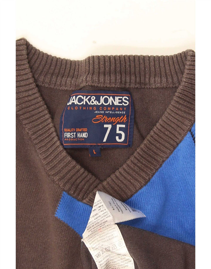 Jack & Jones Maglione da uomo con scollo a V grande cotone grigio a rombi/diamante