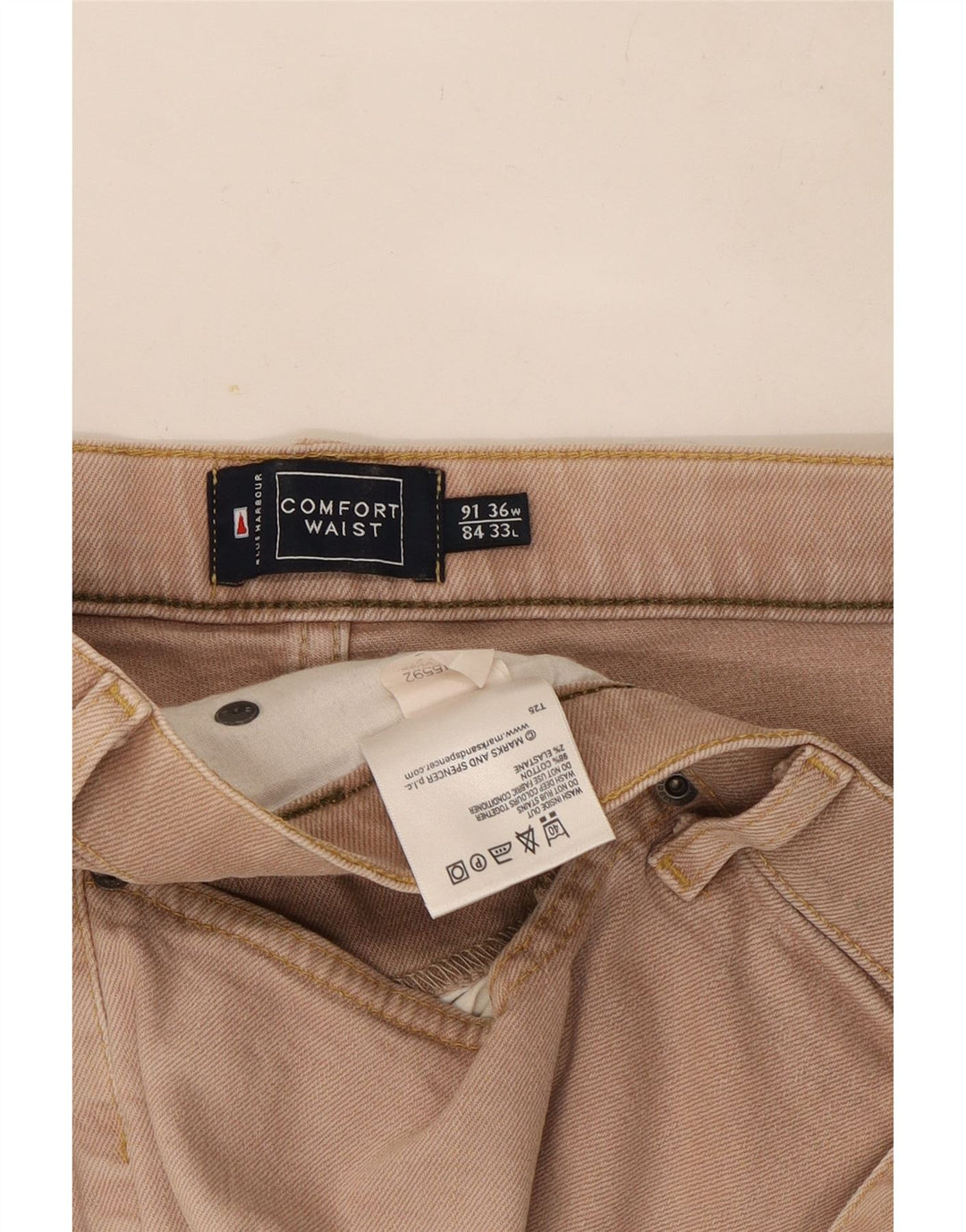 Jeans dritti da uomo Marks & Spencer blu Harbour W36 L33 cotone beige