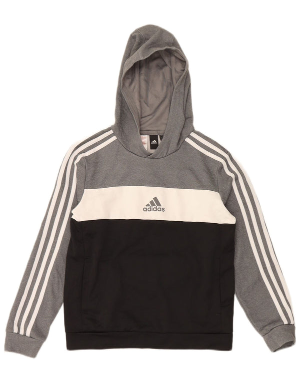 Felpa con cappuccio Adidas Aeroready da ragazzo 11-12 anni in poliestere color block grigio
