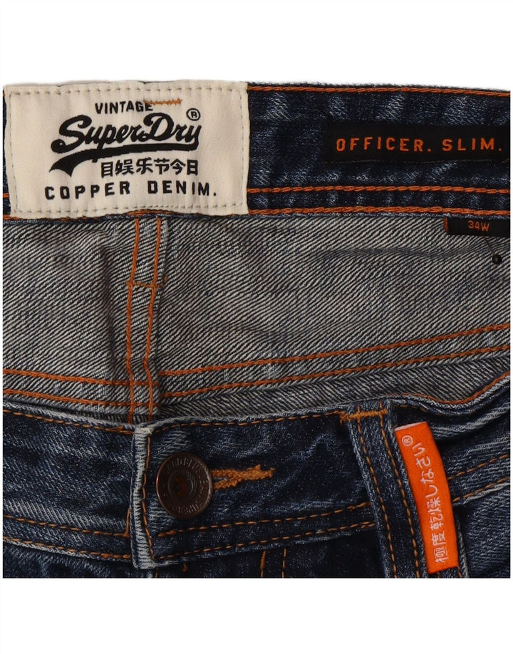 Pantaloncini di jeans slim da uomo Superdry W34 di grandi dimensioni in cotone blu