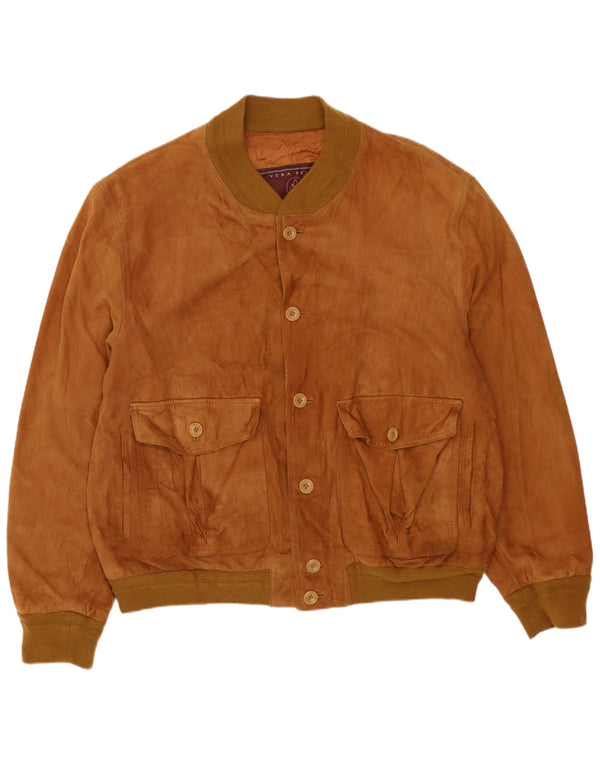 Giubbotto bomber vintage in pelle scamosciata da uomo IT 54 2XL Pelle beige