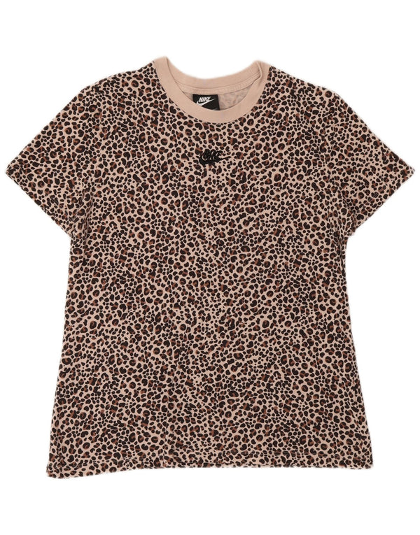 T-shirt grafica da donna Nike Top UK 14 grande cotone beige con stampa animalier