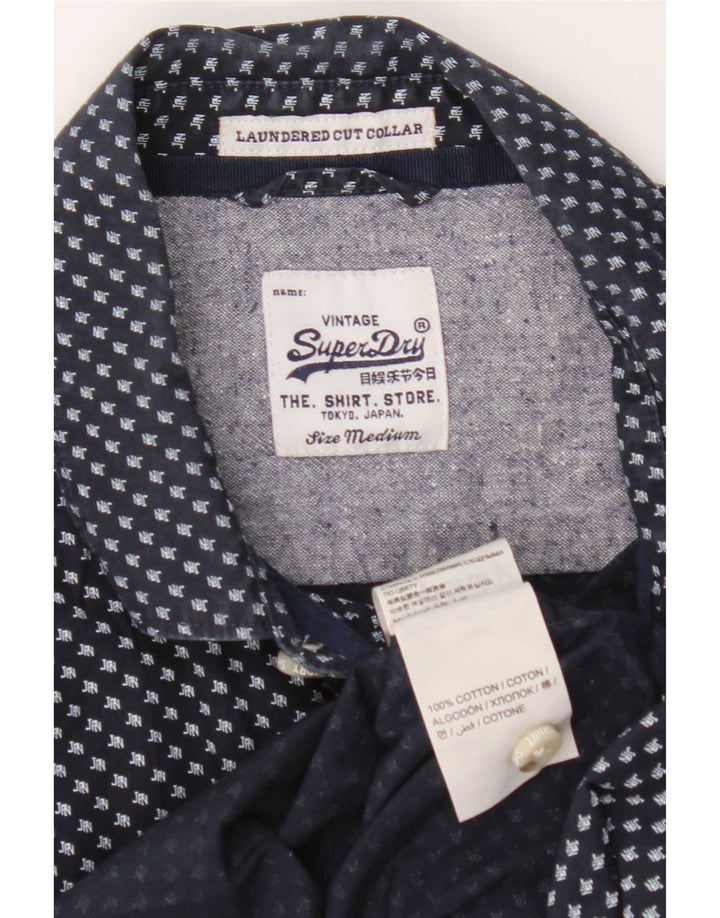 Camicia a maniche corte da uomo Superdry in cotone geometrico blu navy medio