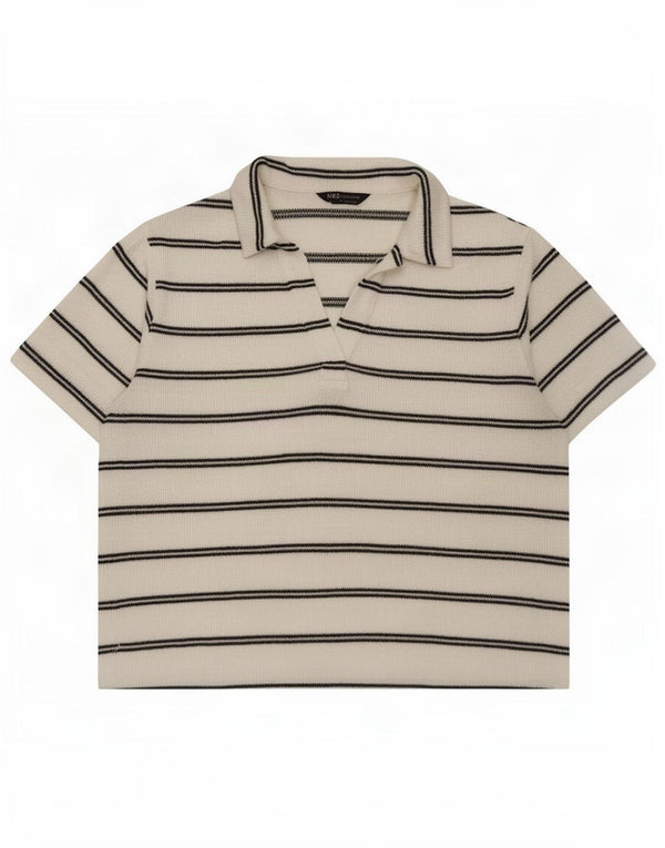 Polo da donna Marks & Spencer UK 14 poliestere a righe bianche grandi
