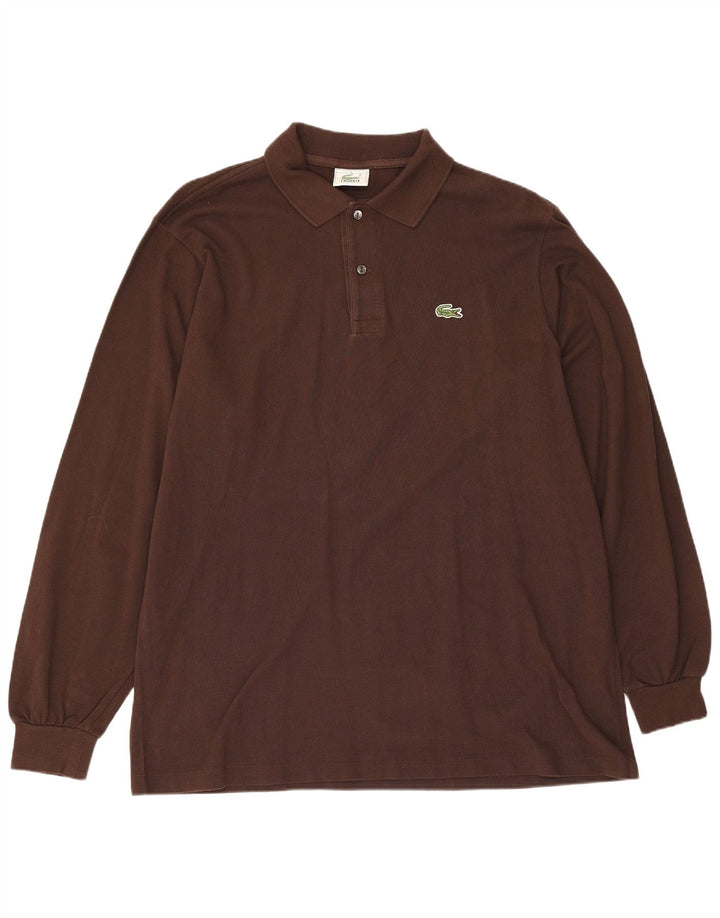 Polo da uomo a maniche lunghe Lacoste taglia 5 grande in cotone marrone