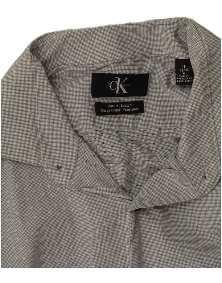 CALVIN KLEIN Camicia slim fit da uomo taglia 15 cotone maculato grigio medio