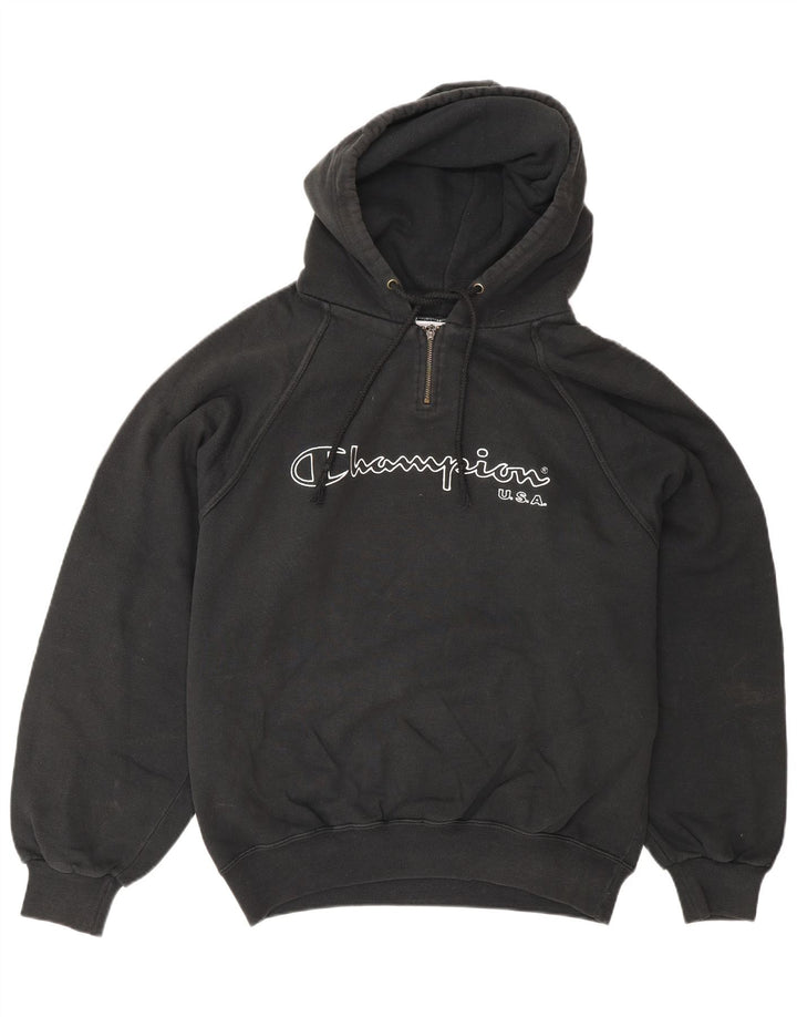 CHAMPION Maglione con cappuccio grafico da uomo con zip e collo in cotone nero medio