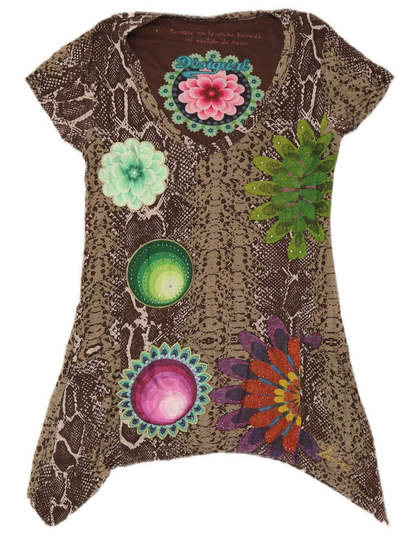 Desigual Tunica asimmetrica grafica da donna Top UK 10 Piccola stampa animalier marrone