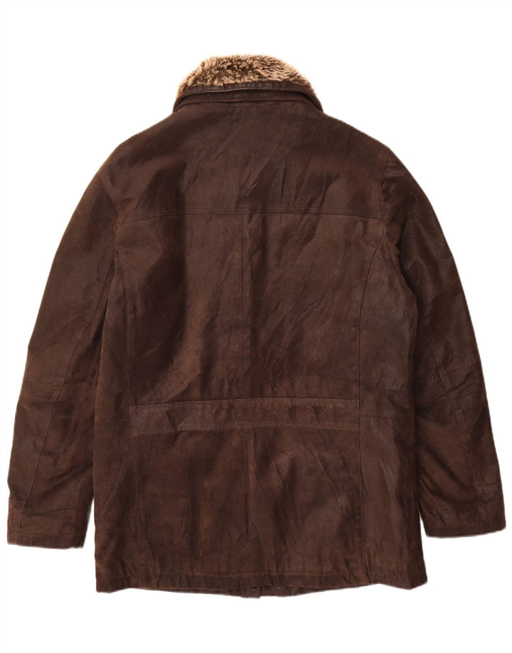 Cappotto in pelle vintage da uomo IT 48 in pelle marrone medio