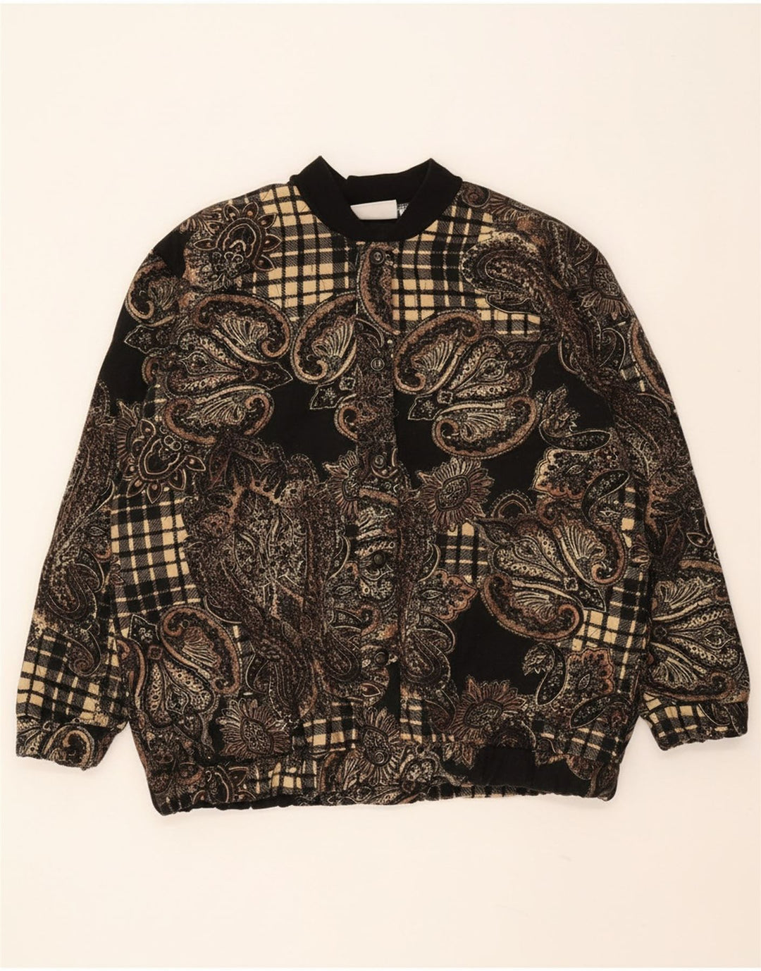 DUKE Womens Oversized Bomber Jacket UK 16 Large Black Paisley Acrylic